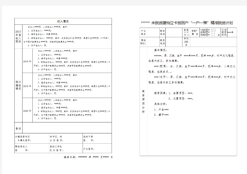 建档立卡贫困户“一户一策”精准脱贫计划