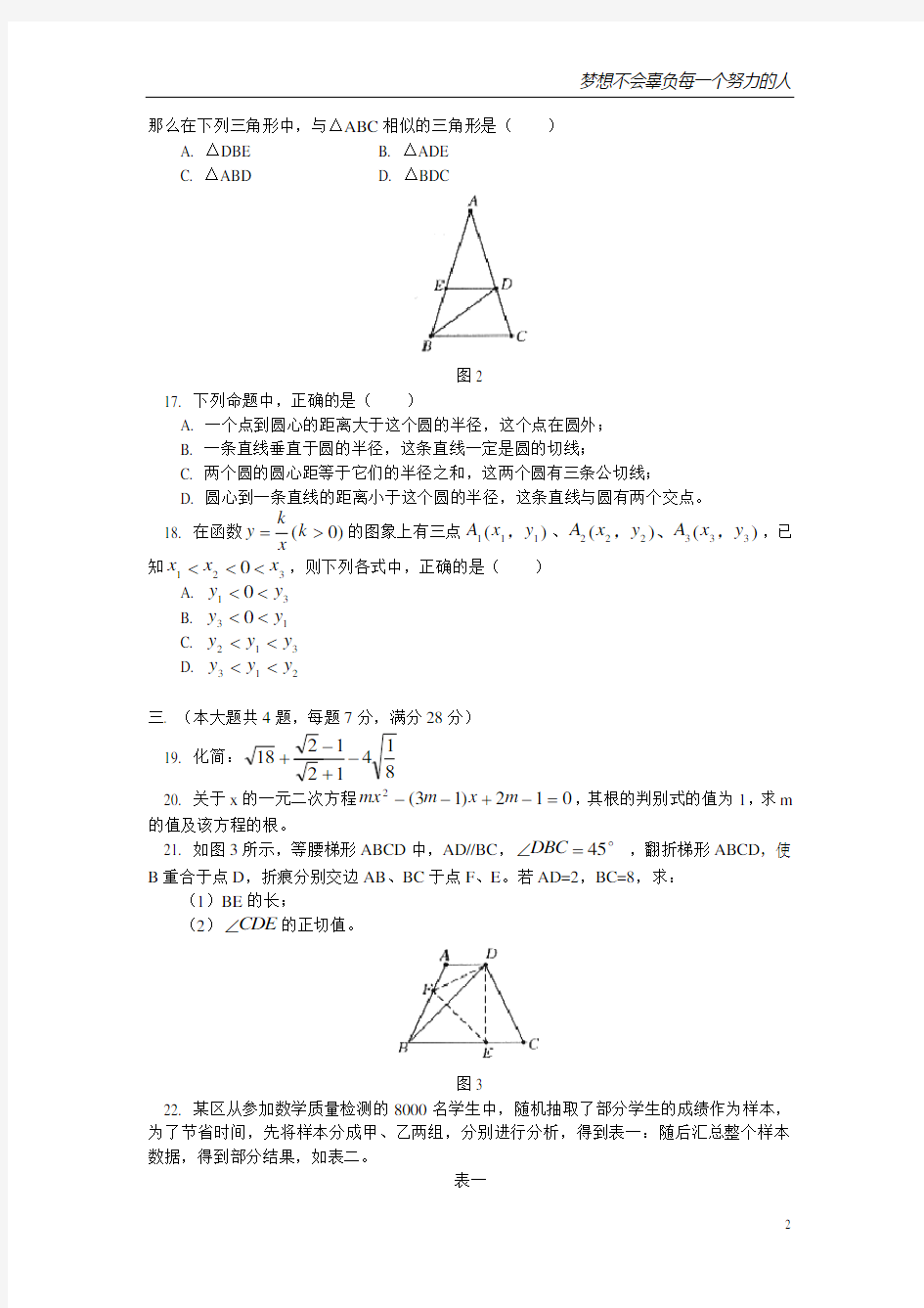2004年上海市初中数学中考试卷及答案
