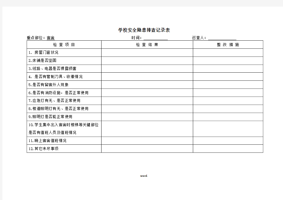 学校安全隐患排查记录表#精选.