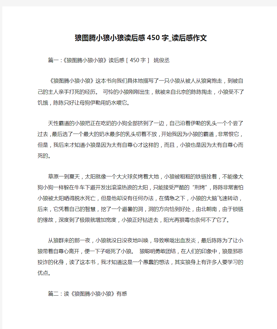 狼图腾小狼小狼读后感450字_读后感作文