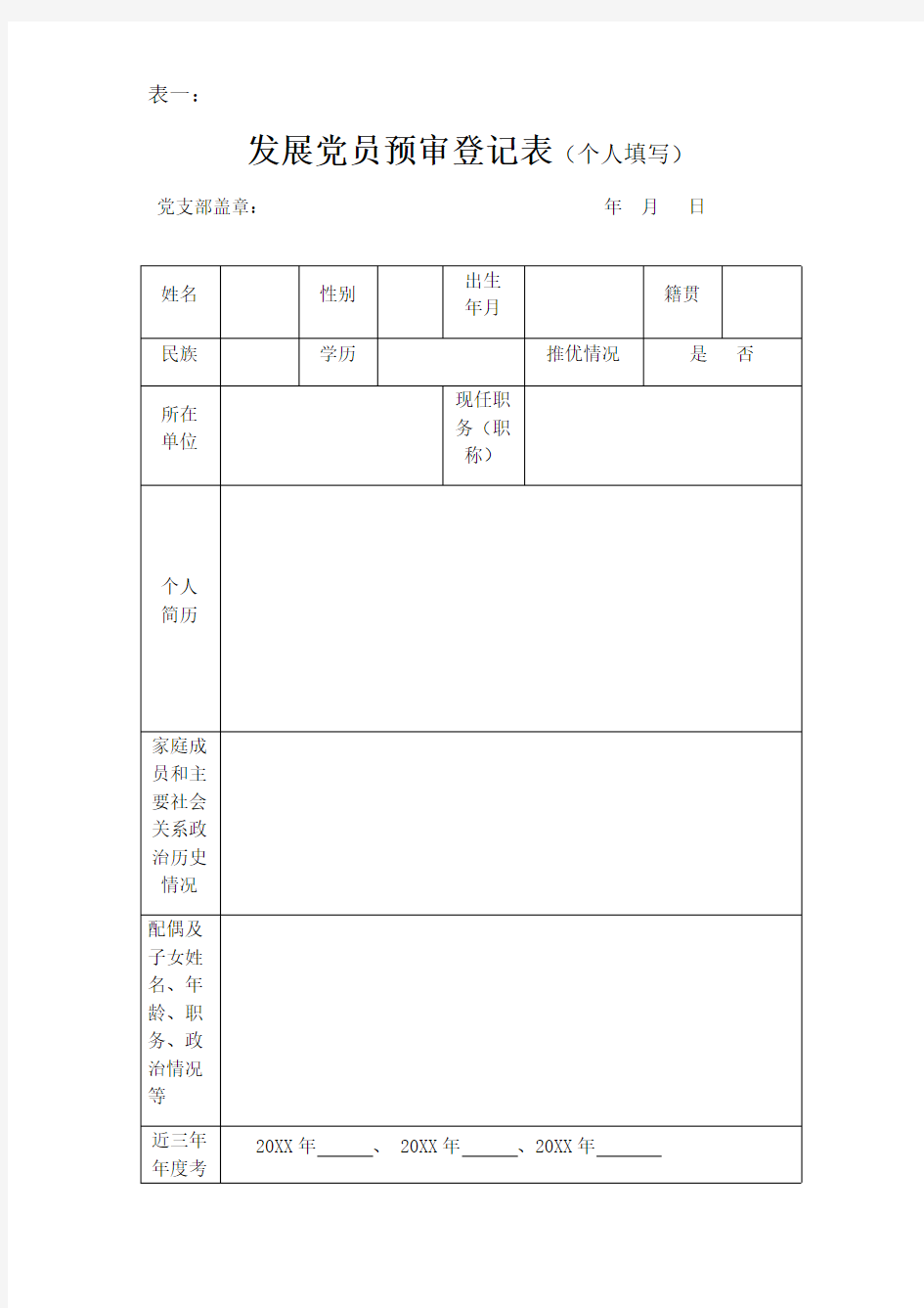 发展党员预审样表(全套通用版)