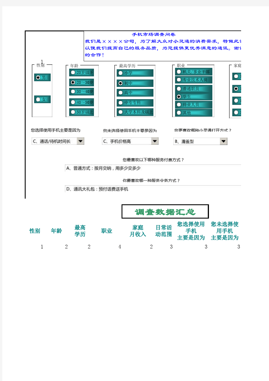 手机市场调查问卷表Excel模板