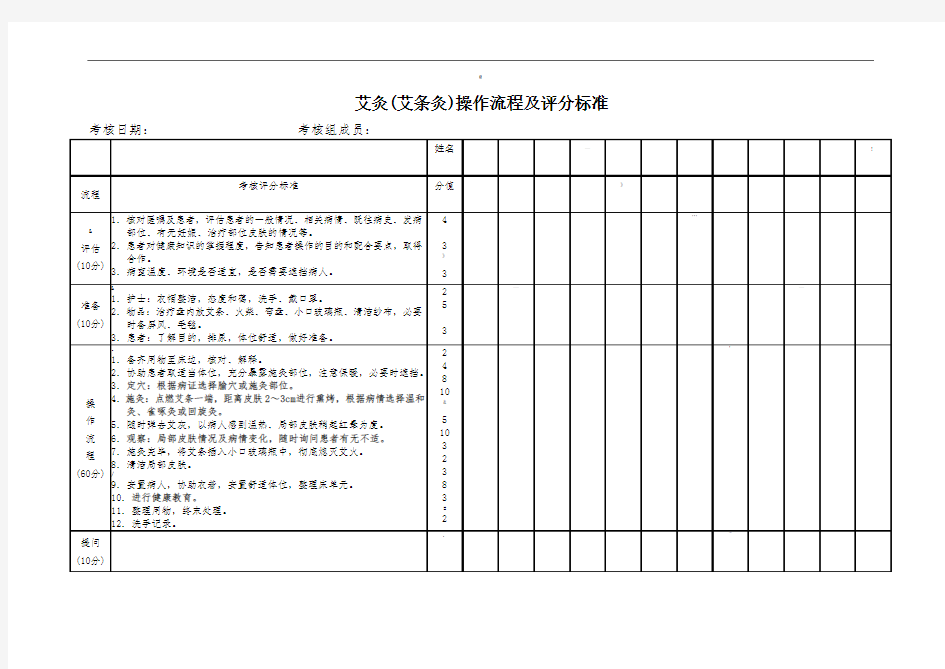 艾灸操作流程及评分标准