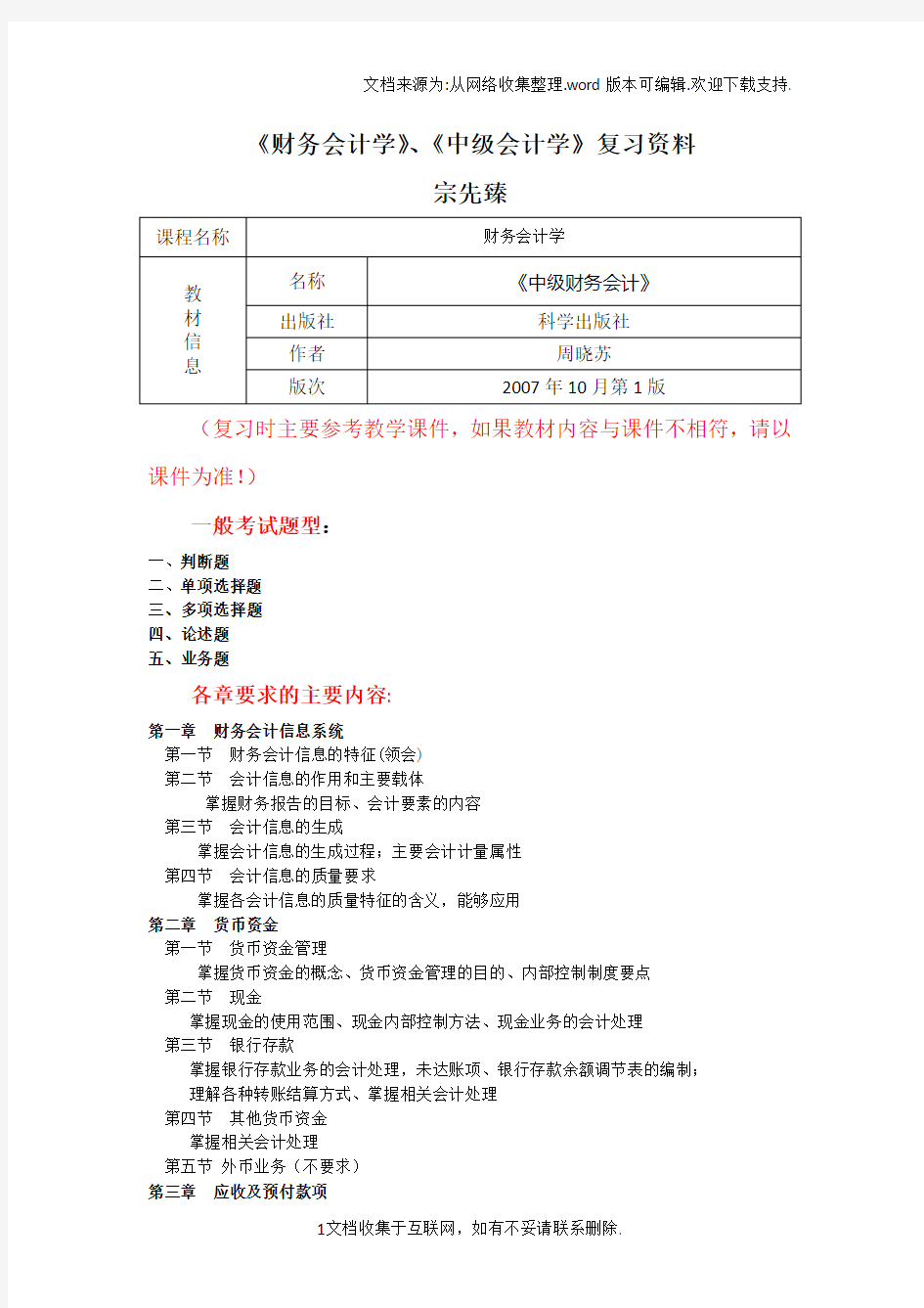 财务会计学、中级会计学期末复习资料