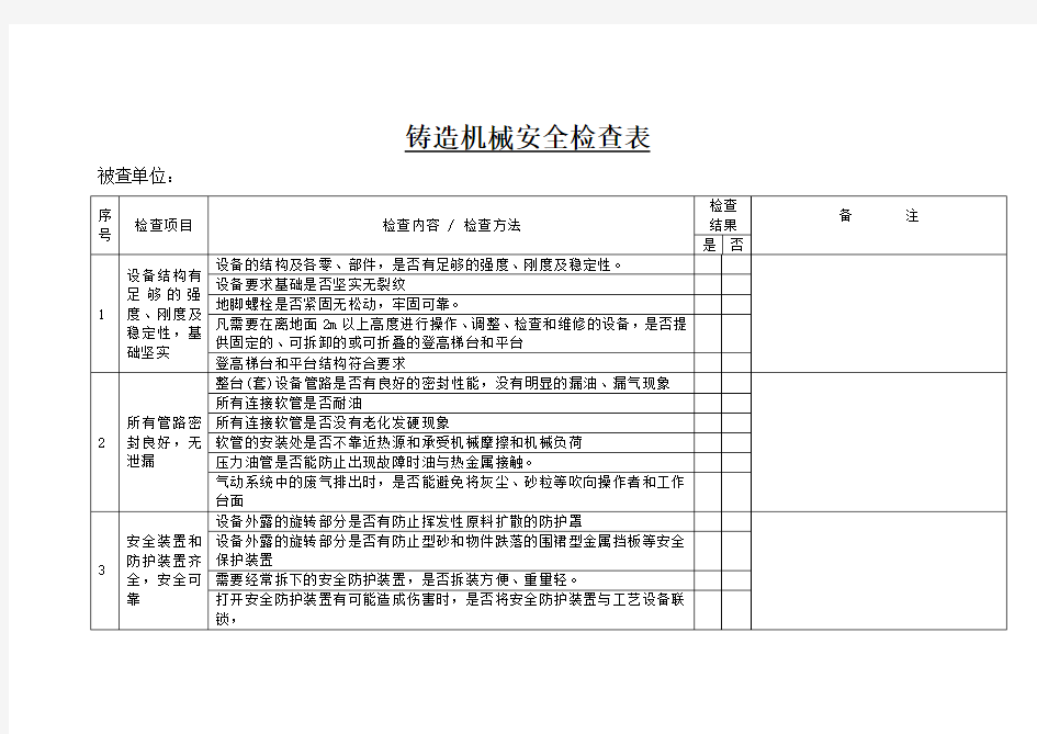 铸造机械安全检查表