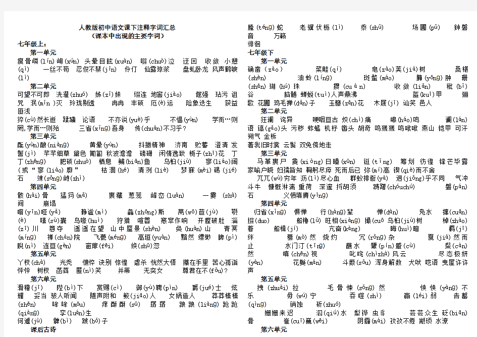 (完整版)人教版初中语文课下注释字词汇总,推荐文档