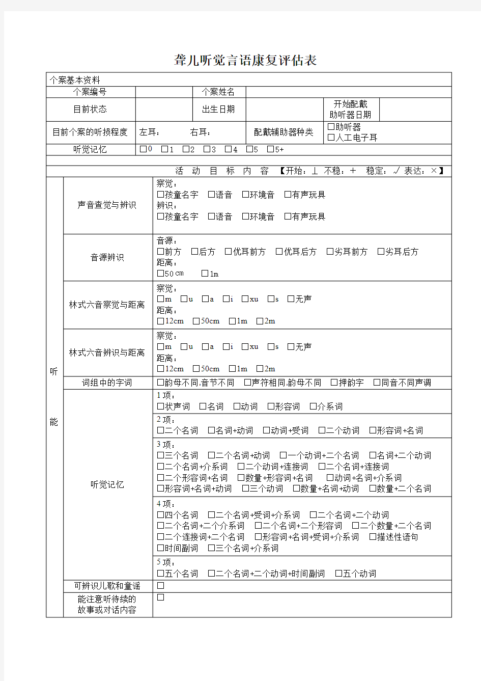 听觉言语康复评估表.