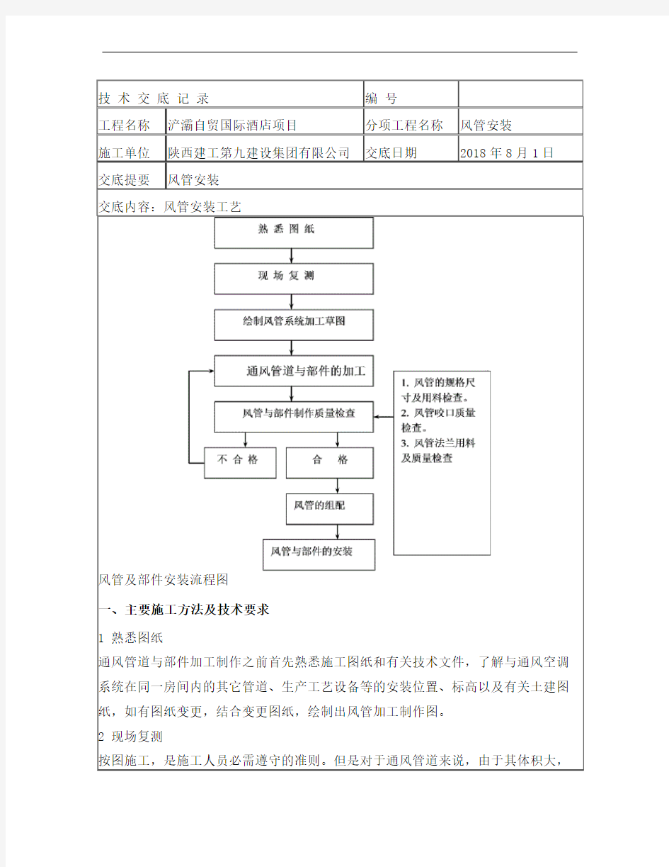 风管安装技术交底