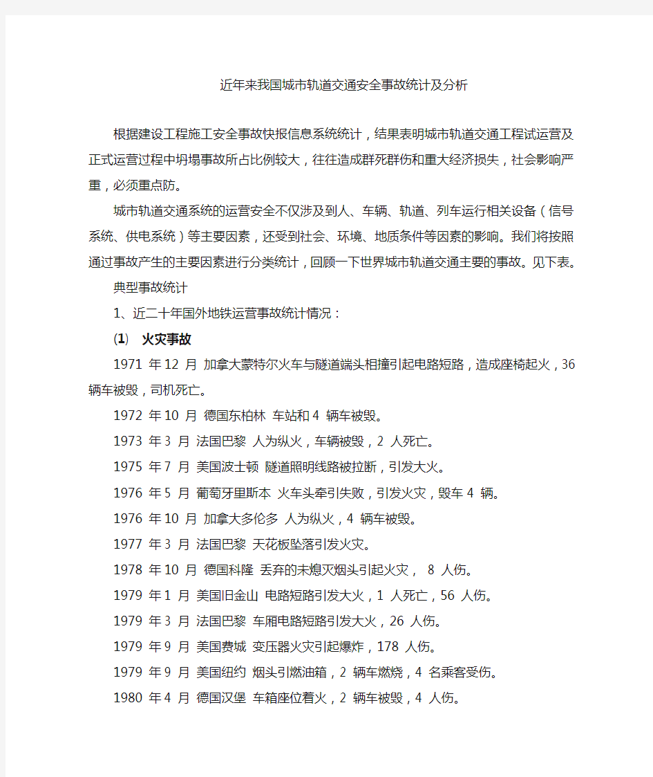 城市轨道交通运营阶段事故案例统计、汇编_2019