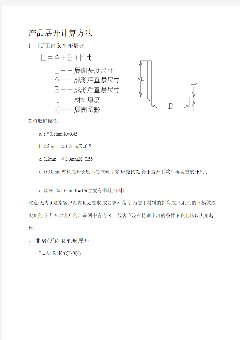 各种板厚、折弯角度展开尺寸计算方式