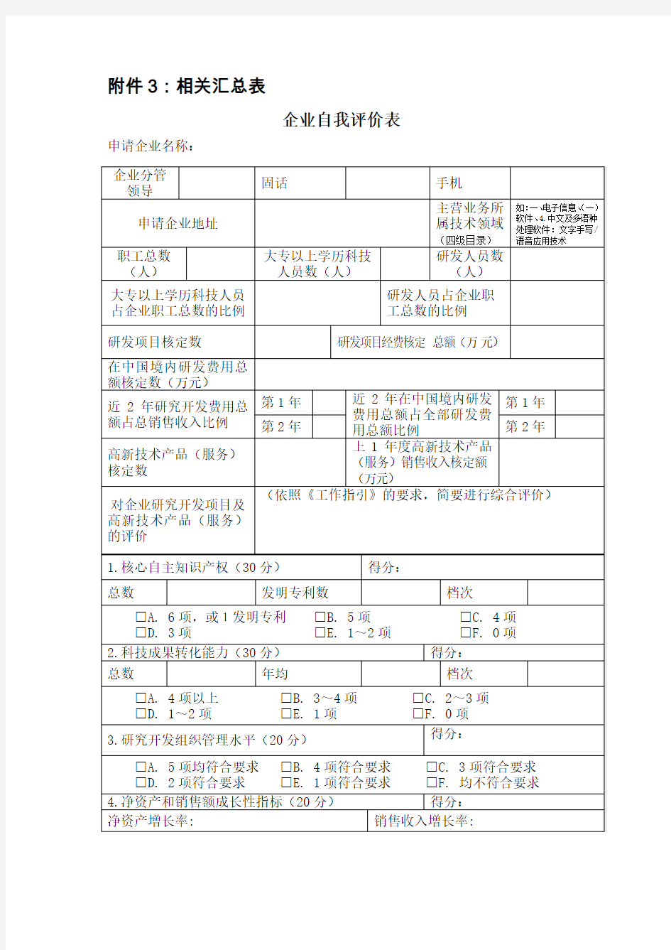 相关汇总表