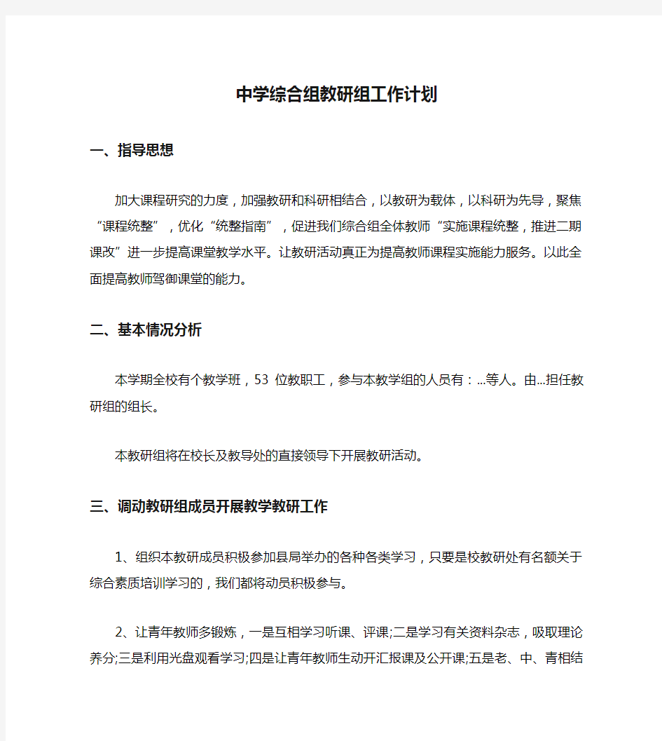 中学综合组教研组工作计划