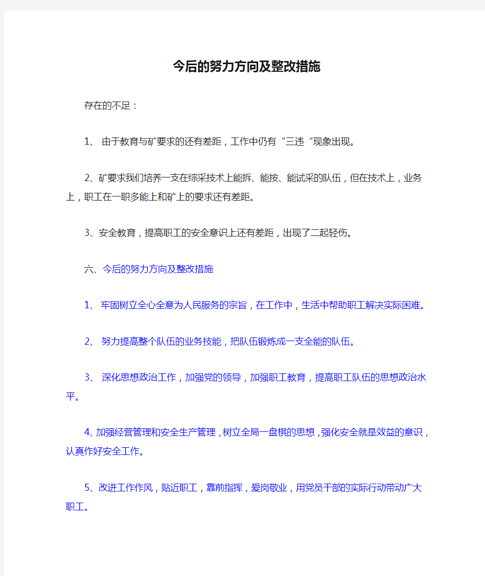 今后的努力方向及整改措施