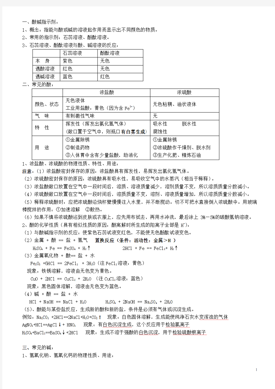 广东省东莞市寮步信义学校九年级化学下册《常见的酸和碱》练习(无答案) 新人教版