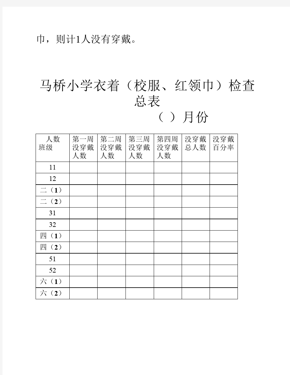 马桥小学衣着(校服、红领巾)检查表