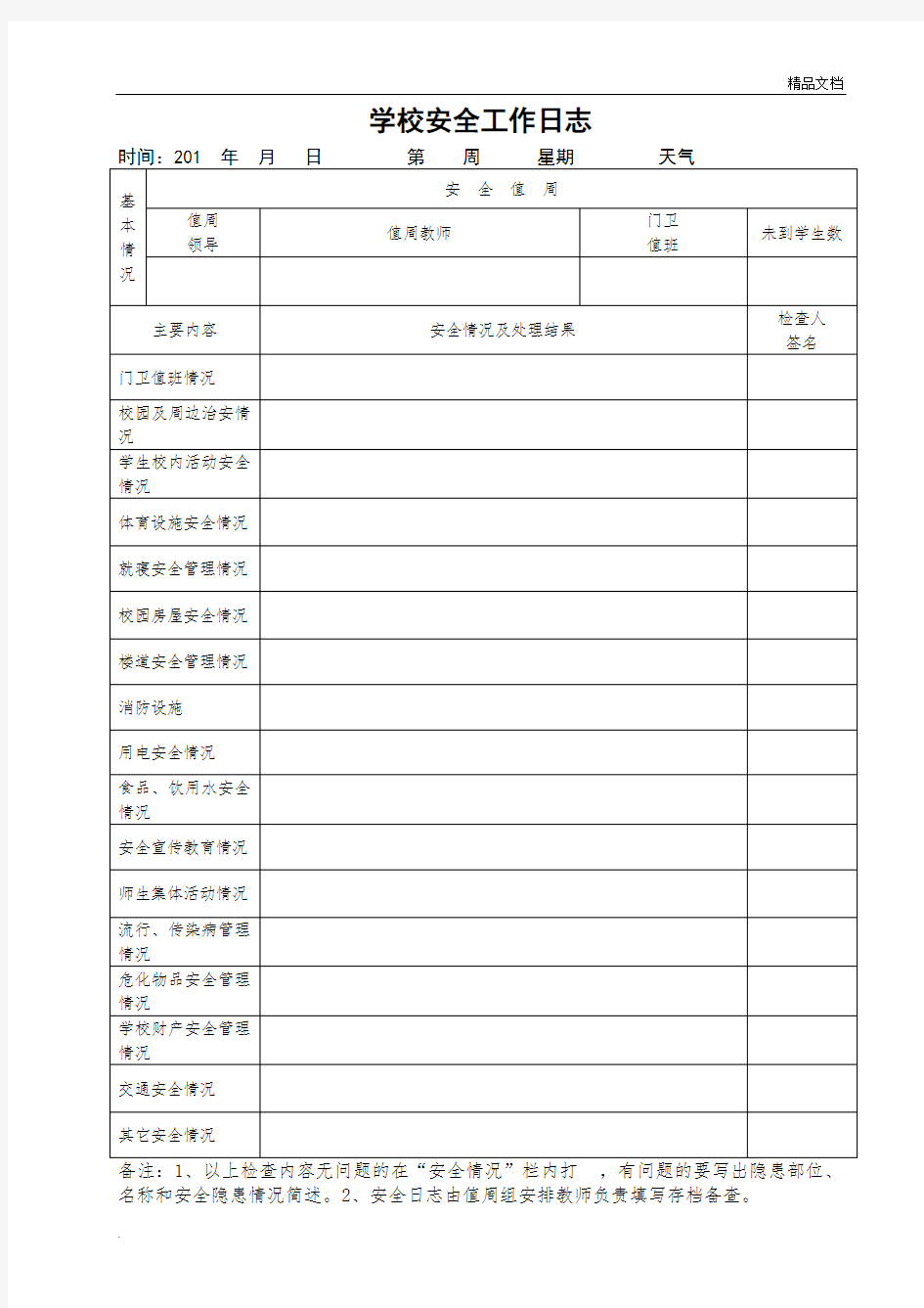 学校安全工作日志