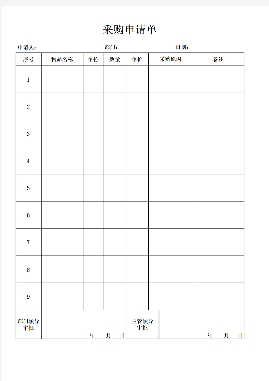 单位采购申请单--