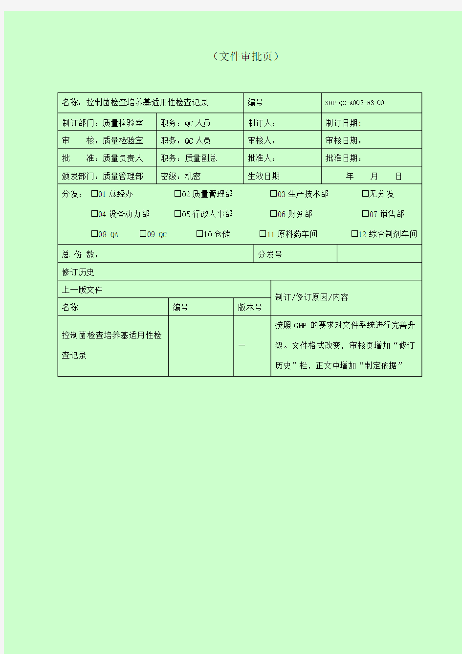 控制菌检查培养基适用性检查记录