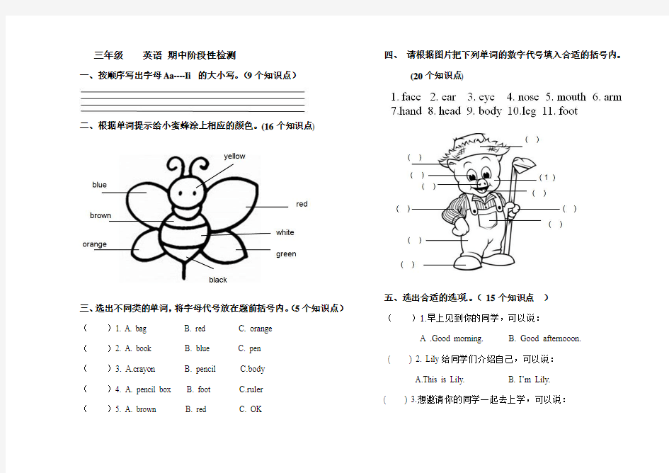 三年级上英语期中检测