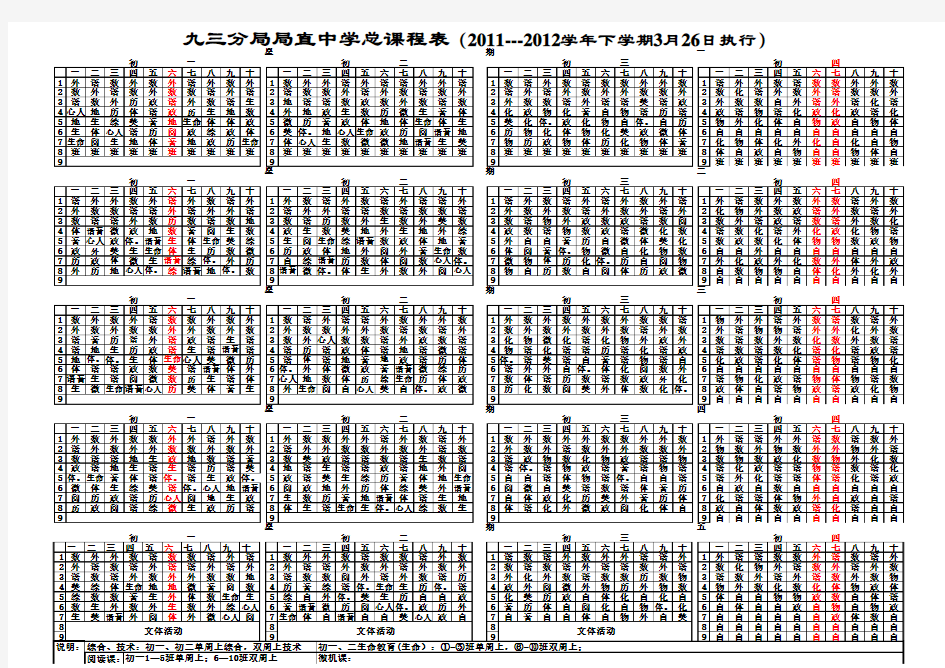 2011-2012下总课程表