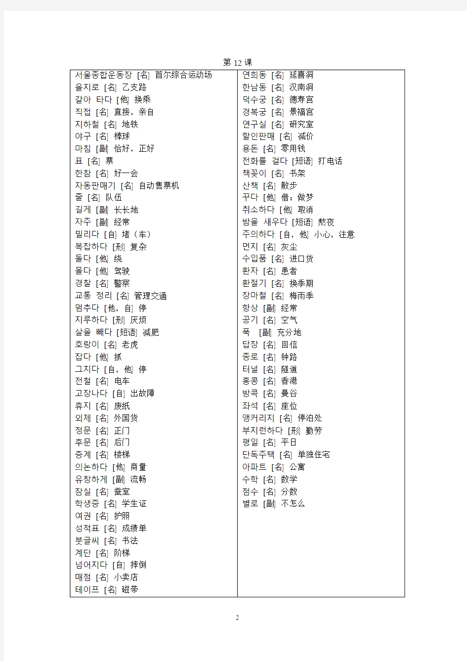 延世大学 韩文书 单词 11-20课单词