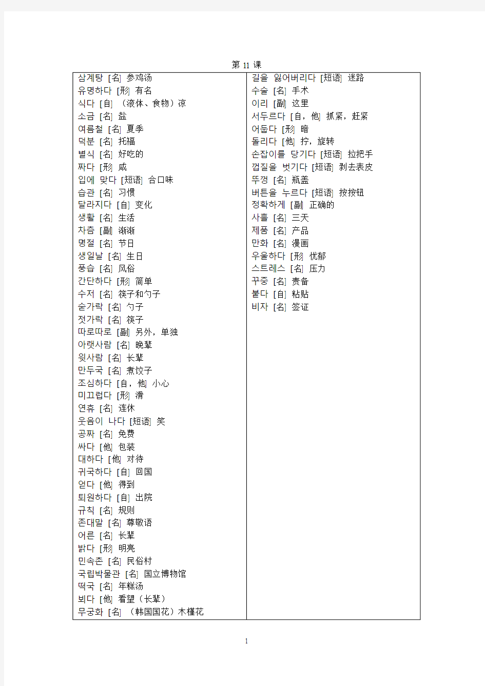 延世大学 韩文书 单词 11-20课单词