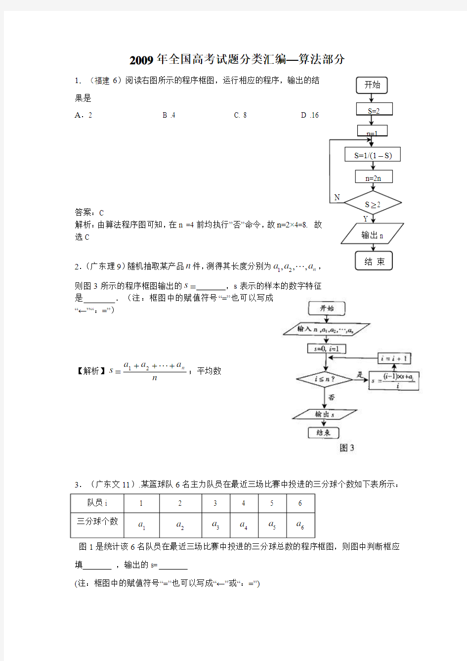 2009年高考数学试题分类汇编：算法