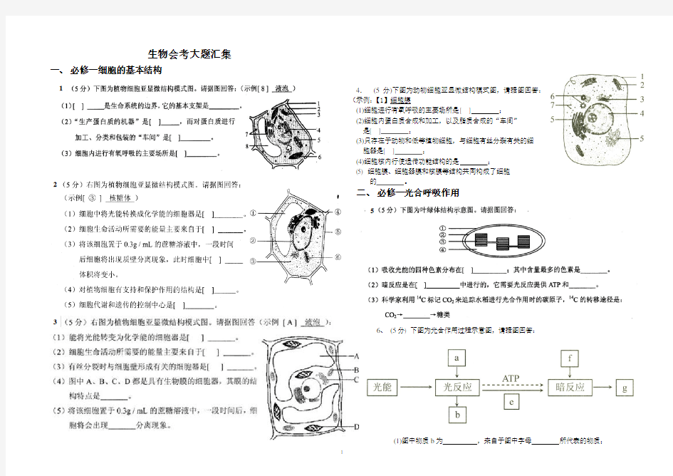 云南省历年高中学业水平考试生物大题汇集附答案版