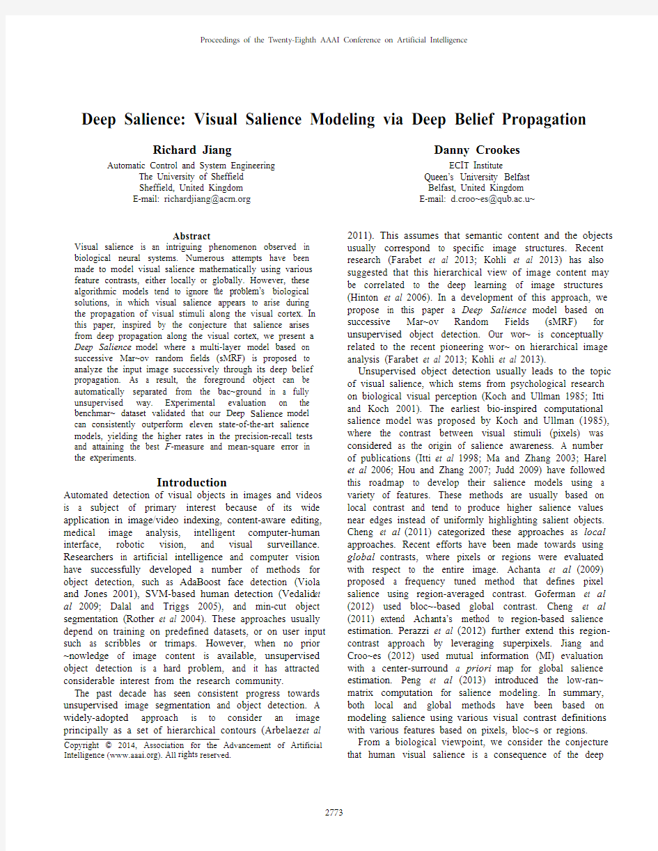 深度学习2014-Jiang,Crookes-Deep Salience Visual Salience Modeling via Deep Belief Propagation