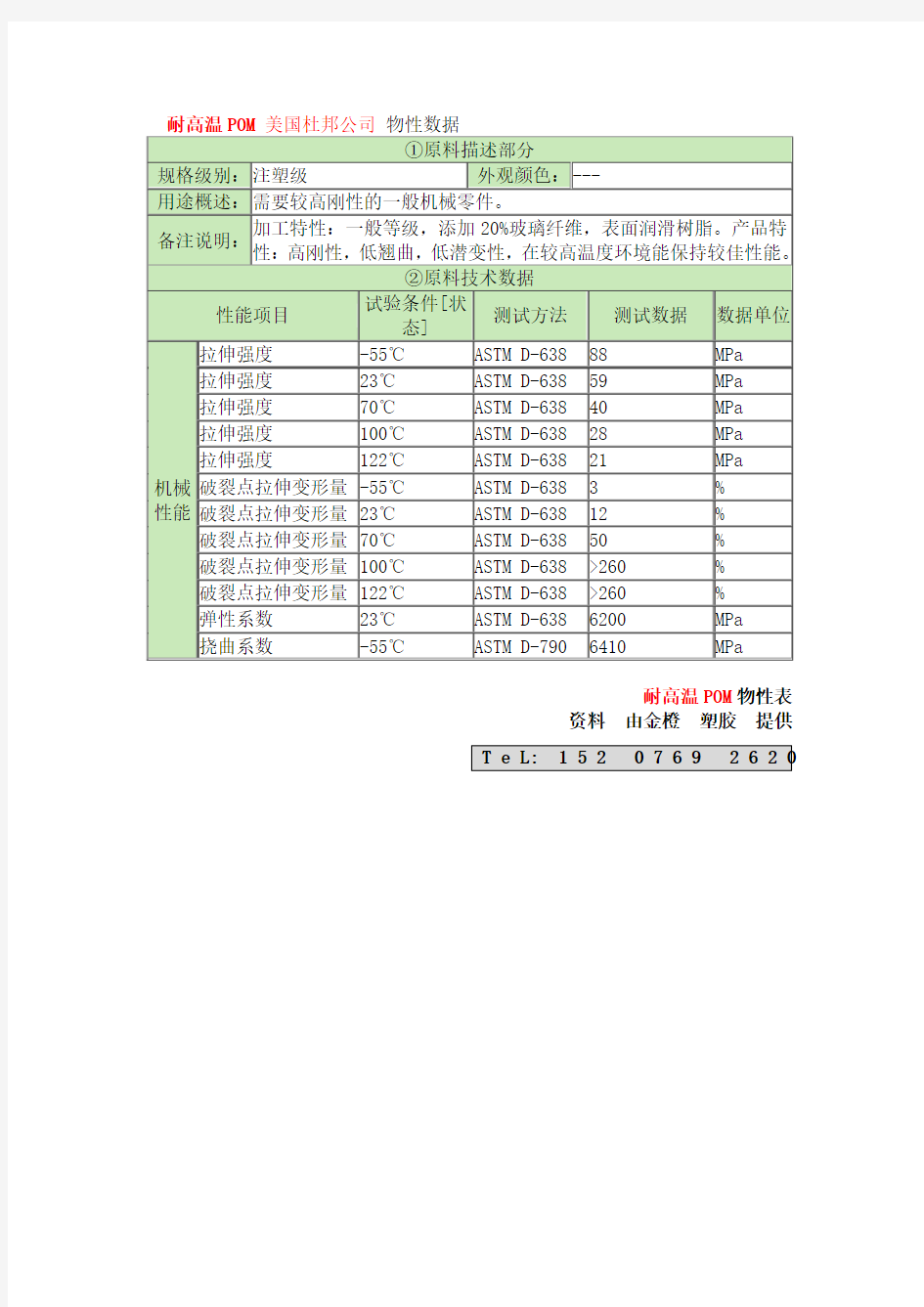 耐高温POM