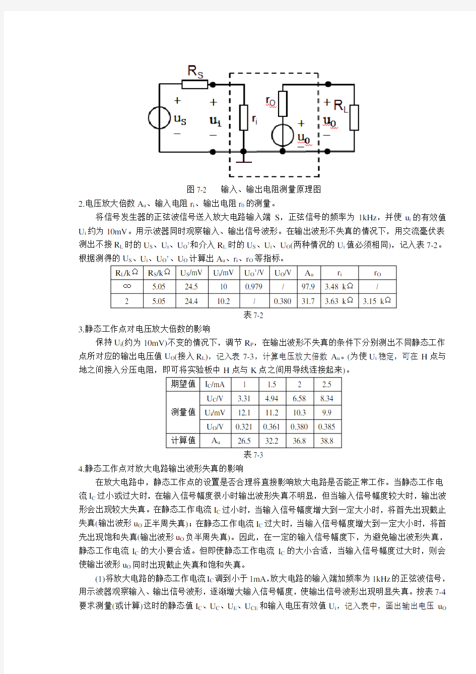 浙大电工电子学实验报告_试验七__单管电压放大电路