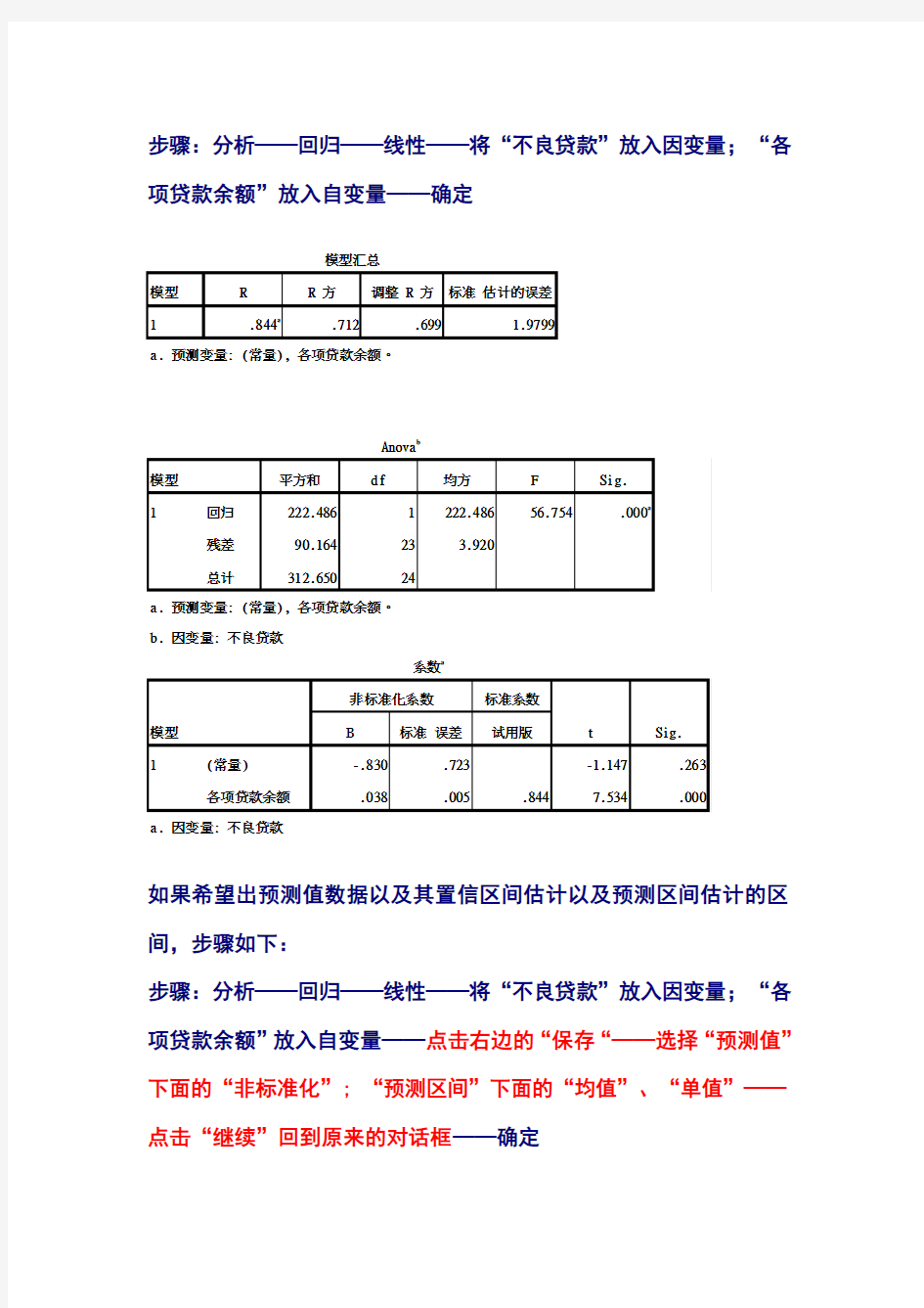 一元线性回归的SPSS做法及结果