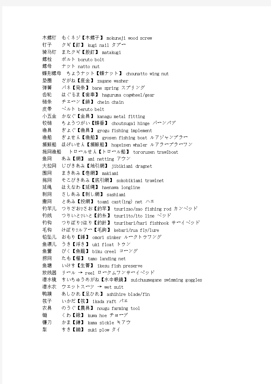日语词汇分类--工具