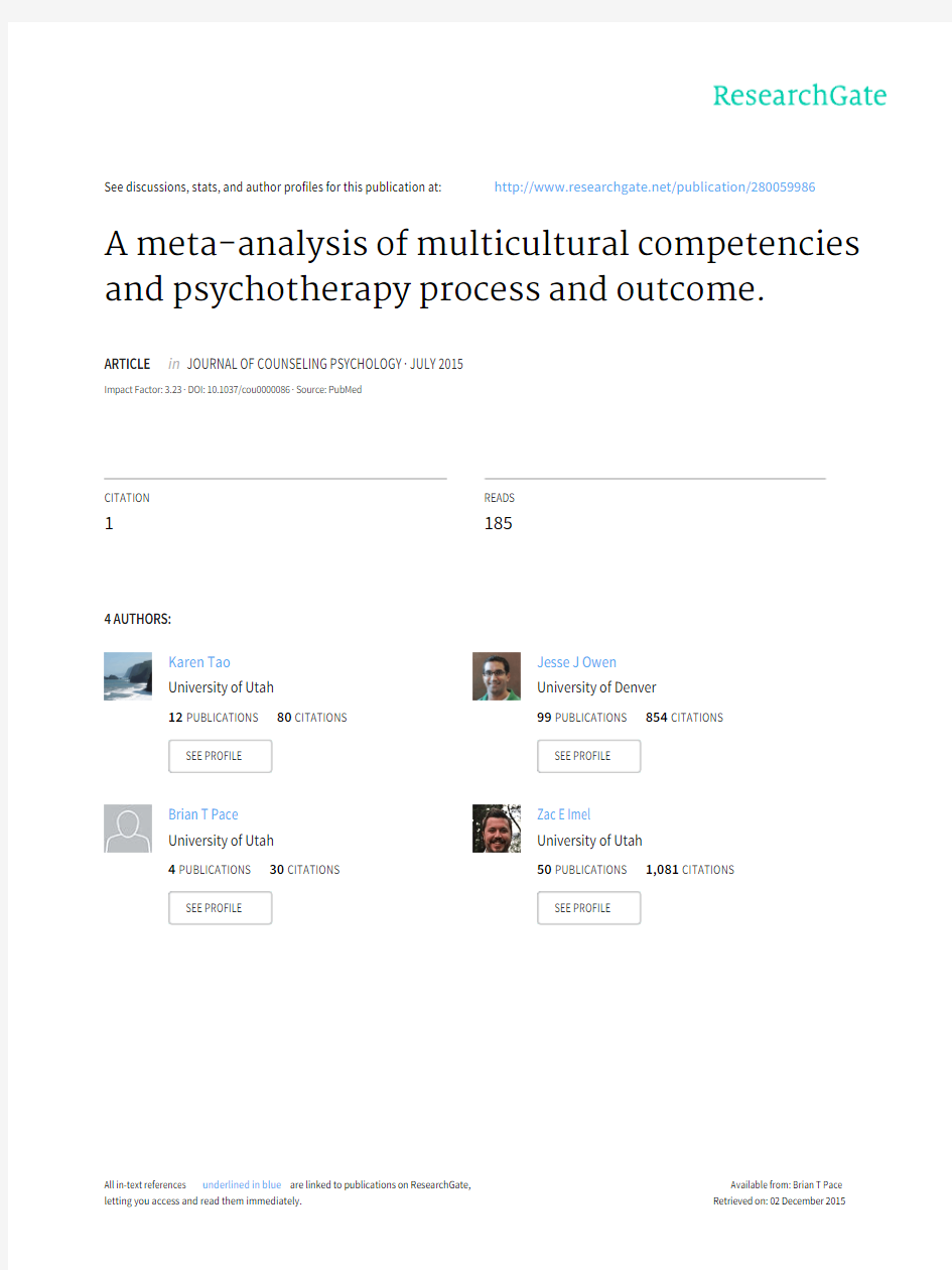 A MetaAnalysis of Multicultural Competencies and Psychotherapy