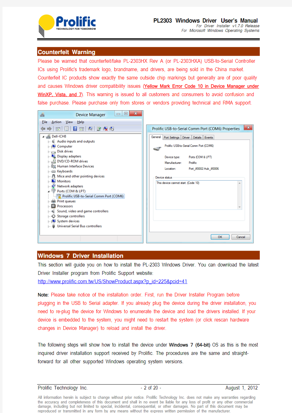 PL2303 Windows Driver User Manual v1.7.0