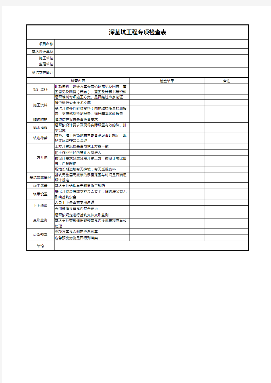 深基坑工程专项检查表(含资料清单)