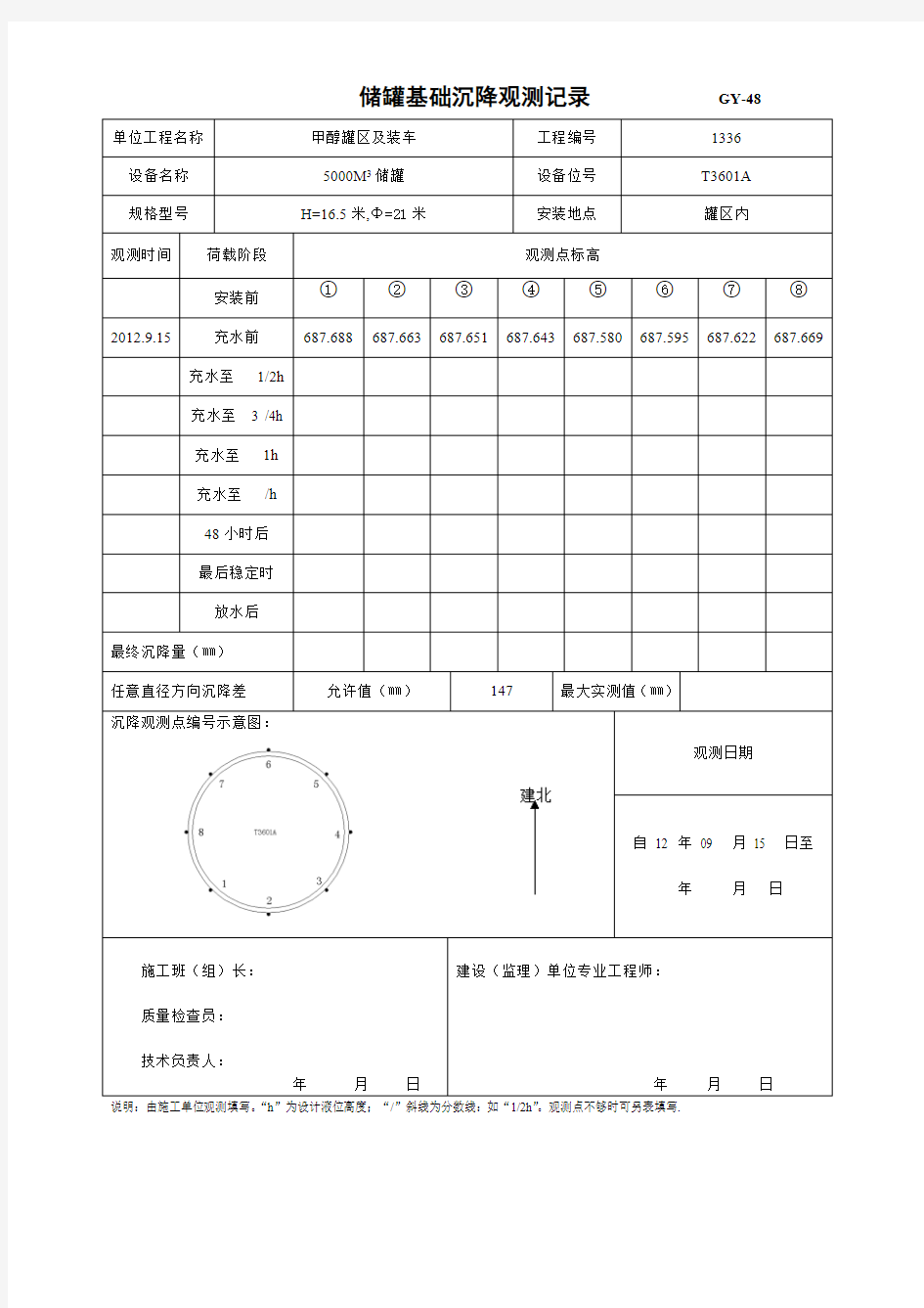 储罐基础沉降观测记录