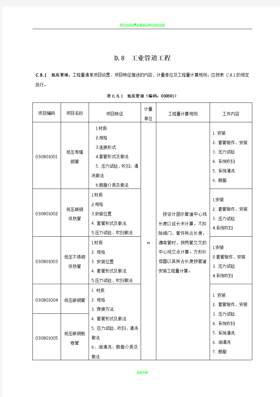 工业管道安装工程量清单计价规范