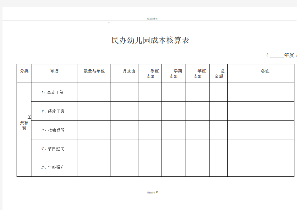 幼儿园成本核算表