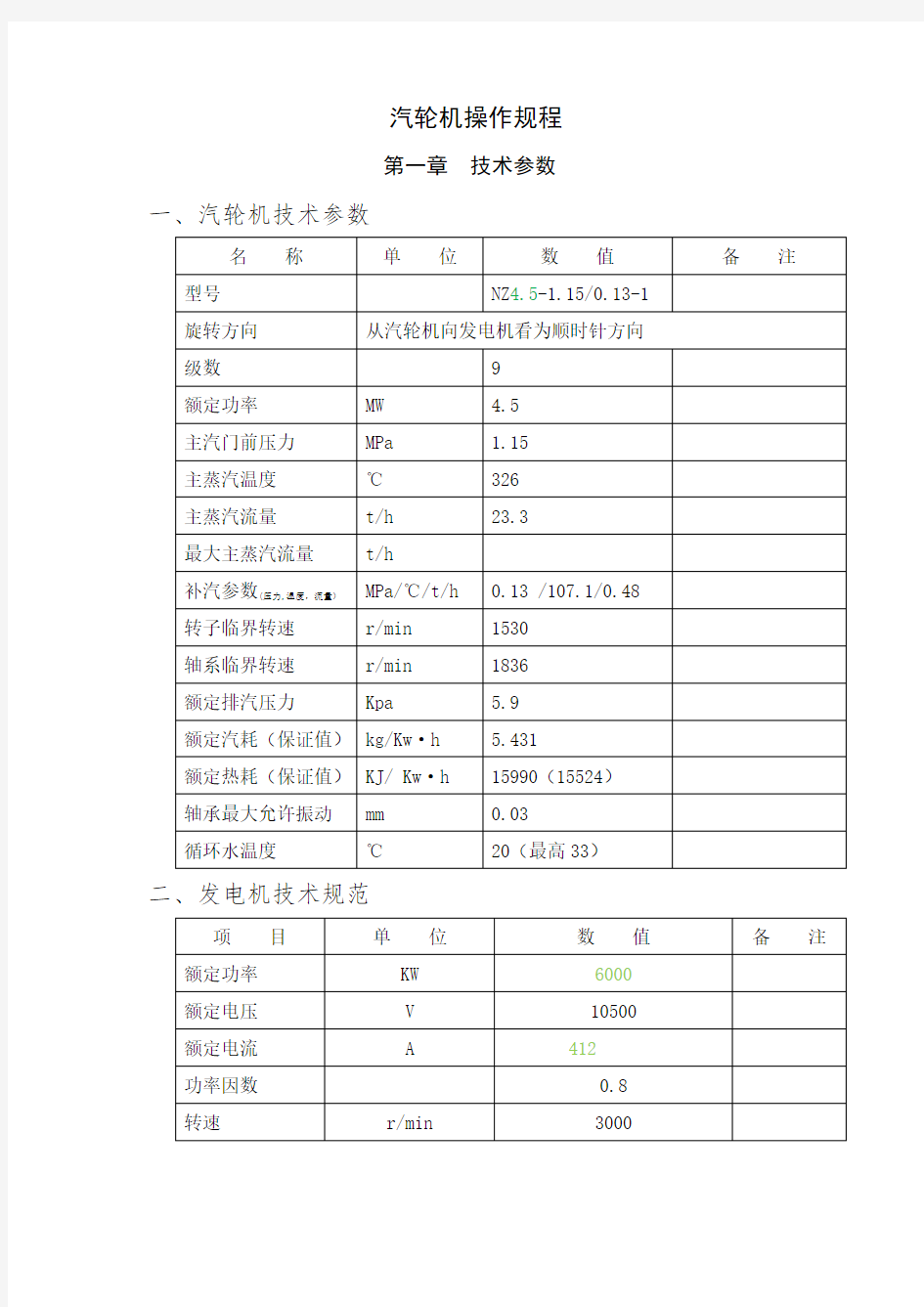 汽轮机操作规程