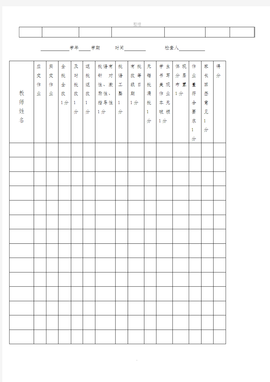 教师作业批改情况检查表