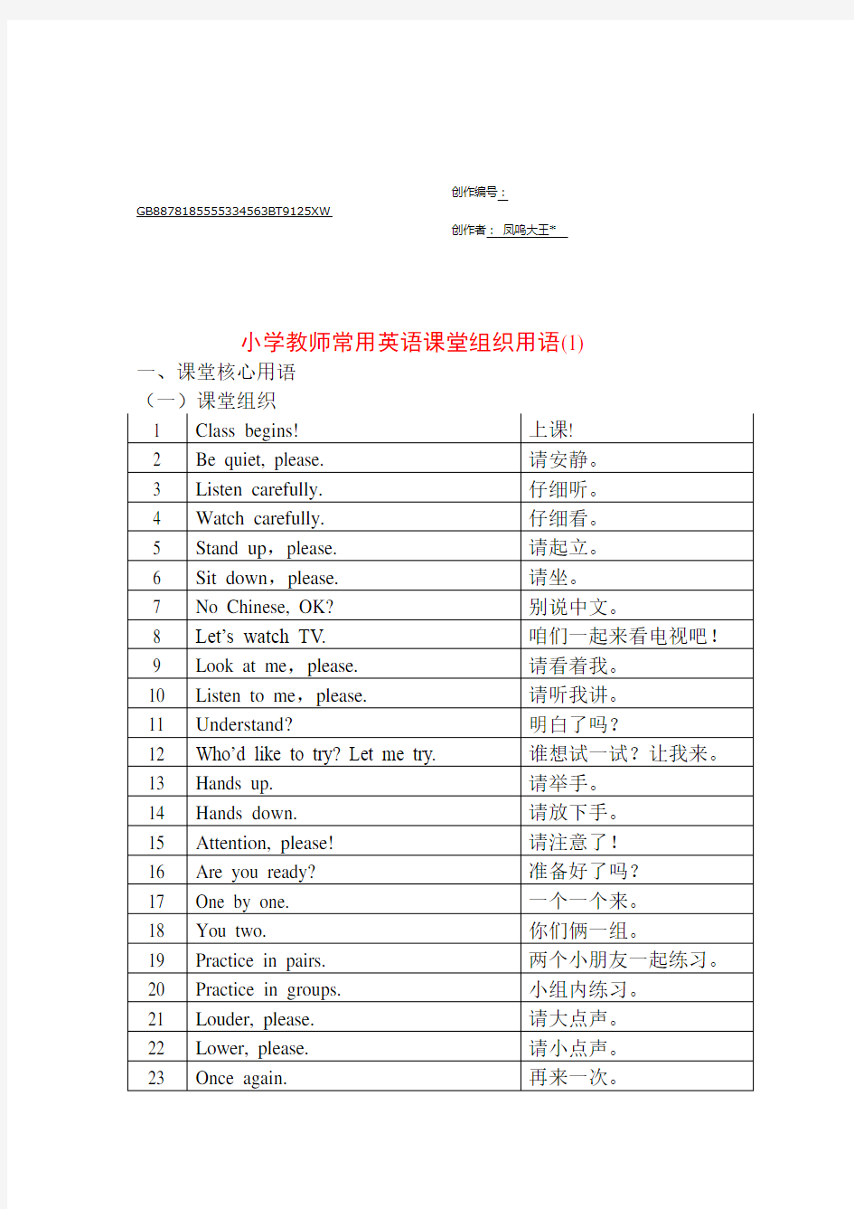 小学英语课堂教学课堂用语