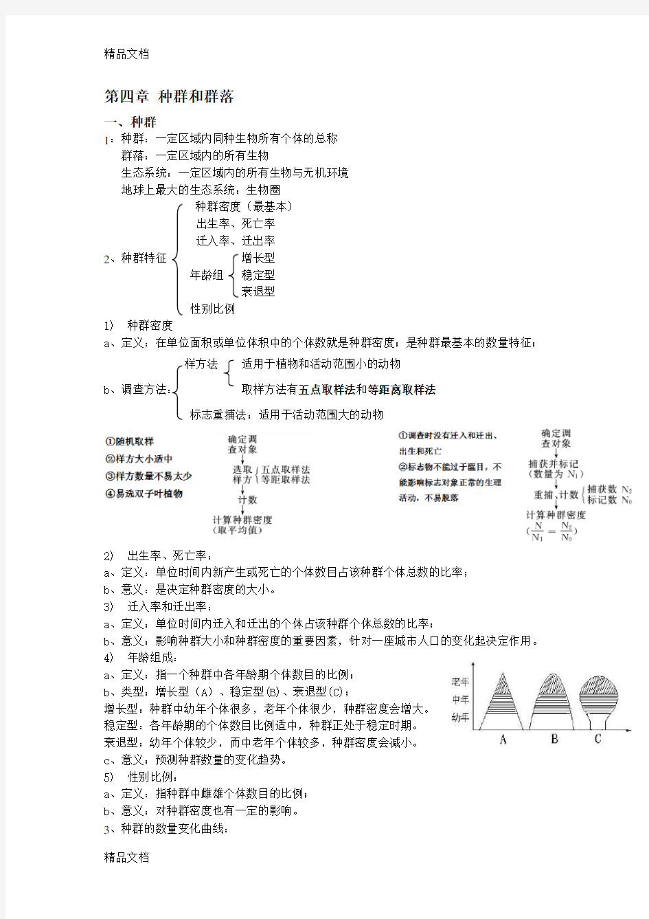 高中生物必修三第四章种群和群落知识点教学教材