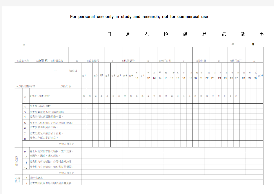 机械设备日常点检表82839