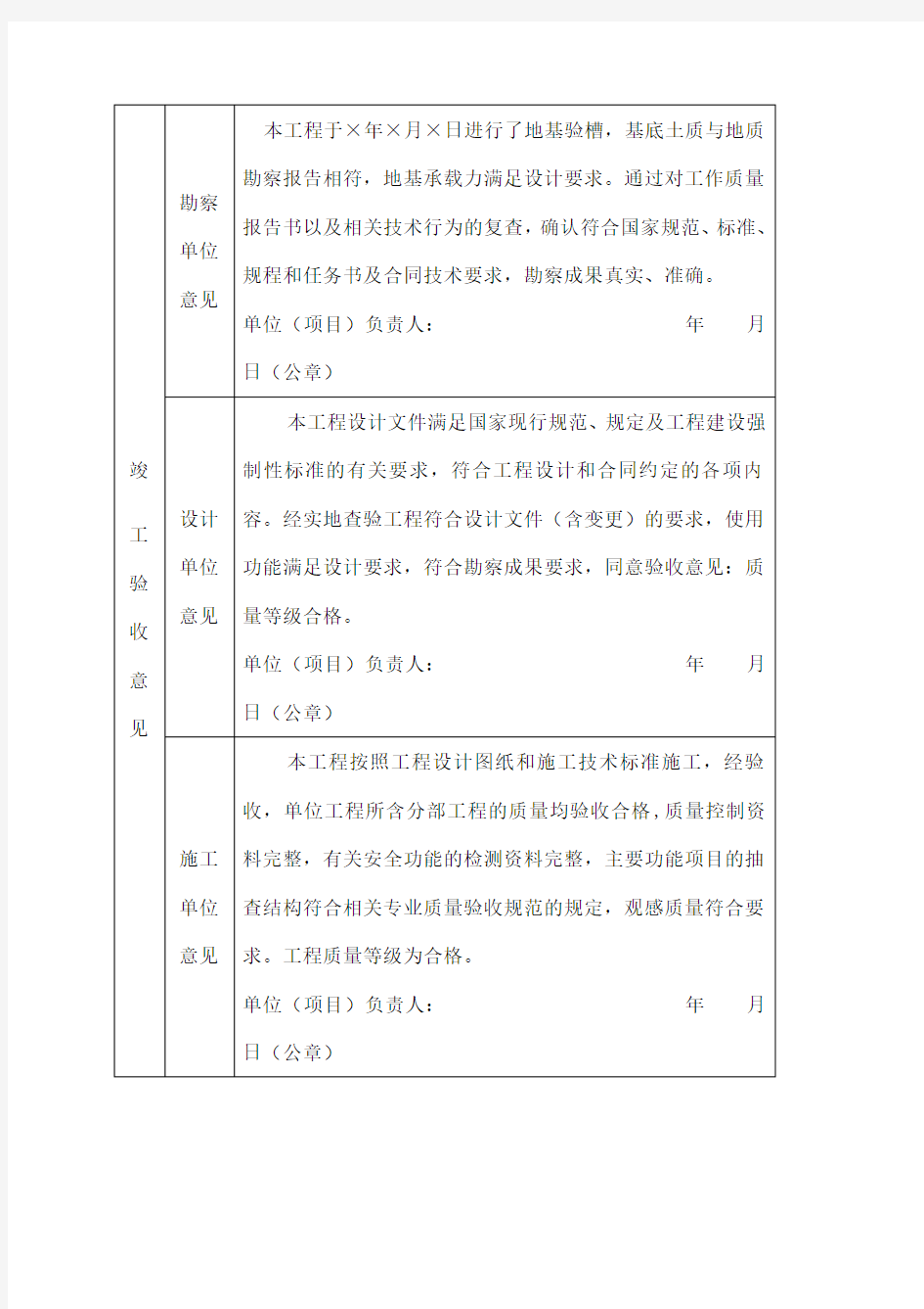 竣工验收备案表竣工验收意见填写说明