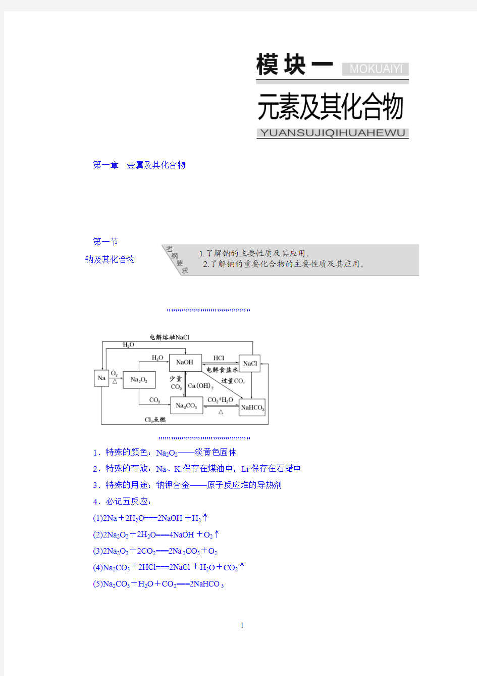 2017届高考化学第一轮复习考点讲解：第一章 金属及其化合物