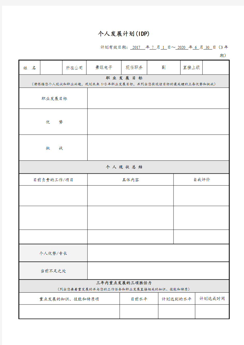 (完整版)个人发展计划(IDP)