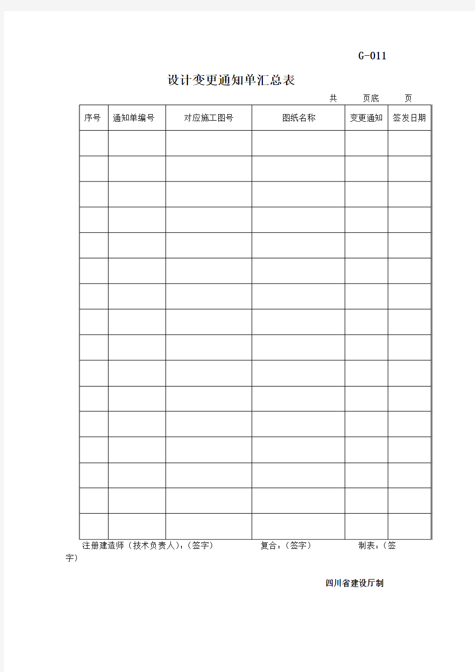 SG-011设计变更通知单汇总表