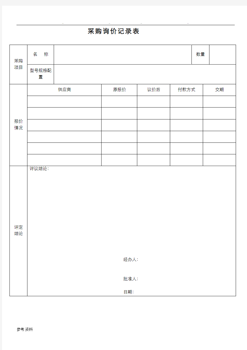 采购询价记录表