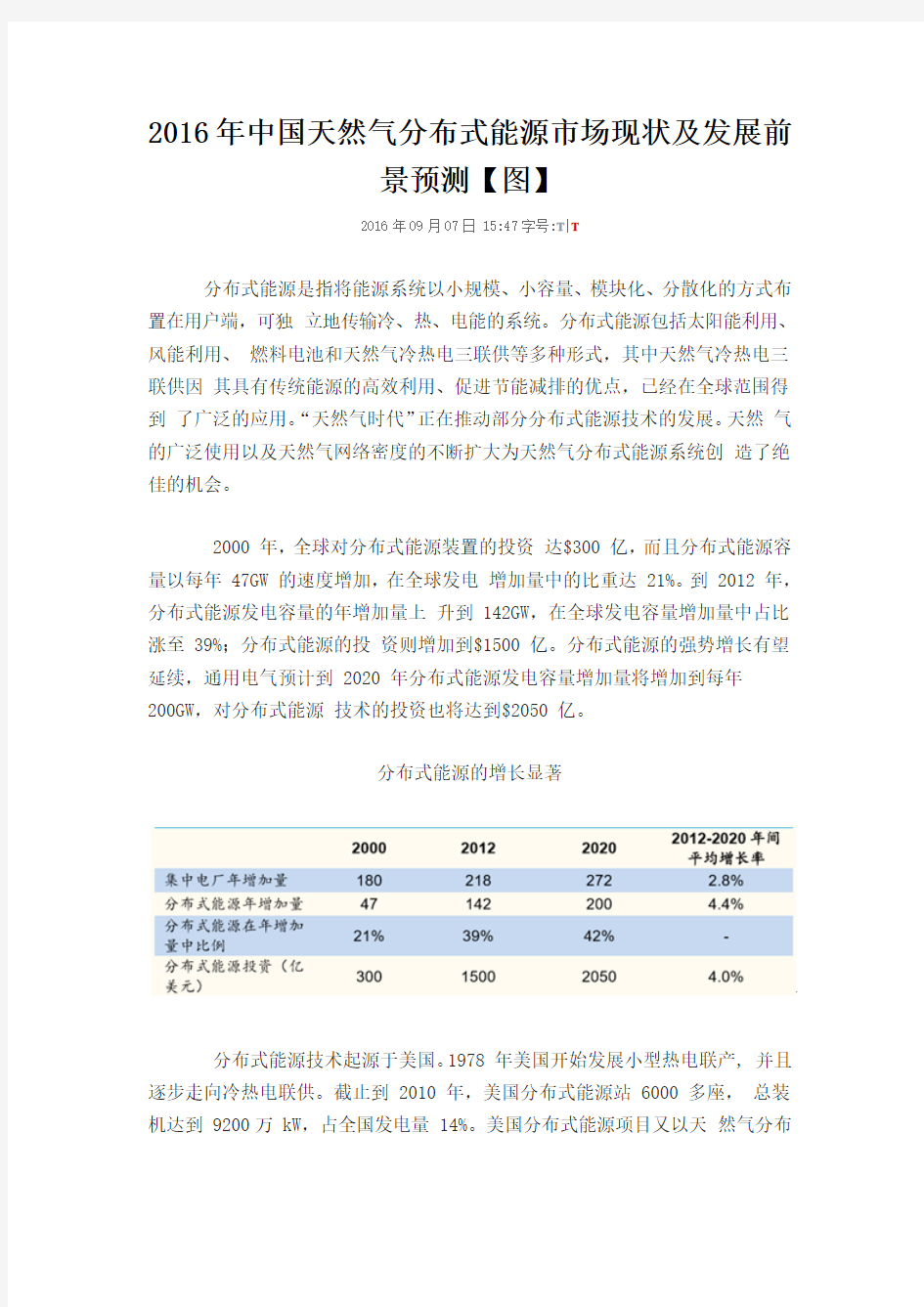 2016年中国天然气分布式能源市场现状及发展前景预测